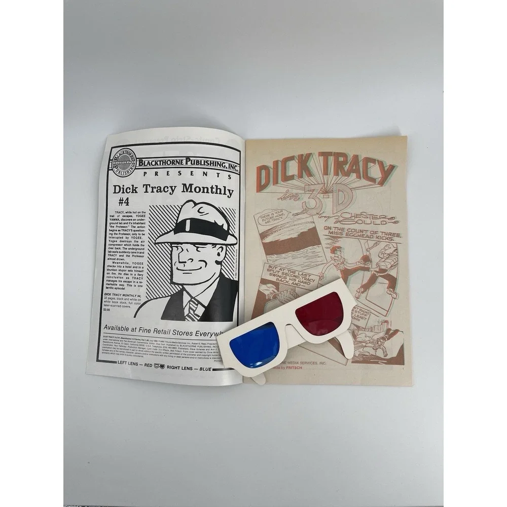 Dick Tracy 3-D Comic + 3D Glasses Blackthorne 1986 Third Dimension Chester Gould